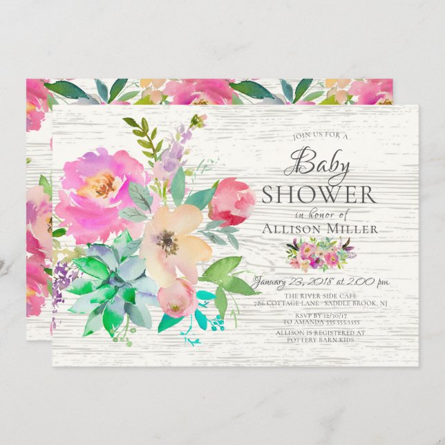 Rustic Colourful Floral BABY Shower Invitations (Front/Back)