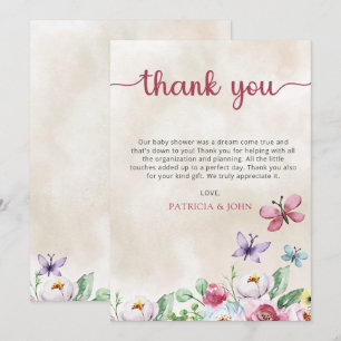 Rustic Colourful Floral Butterflies Baby Shower Thank You Card