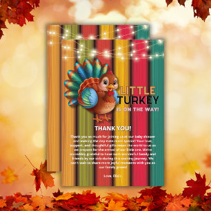 Rustic Colourful Little Turkey Baby Shower Thank You Card