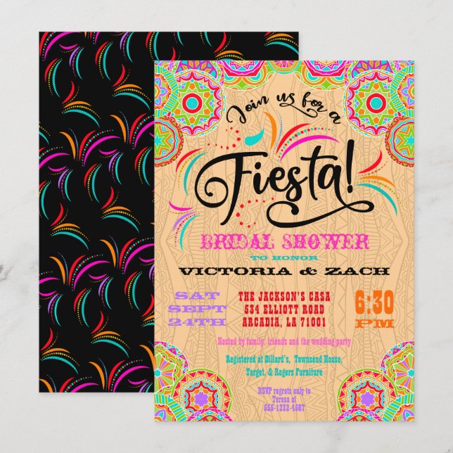 Rustic Colourful Mexican Fiesta Bridal Shower Invitation (Front/Back)