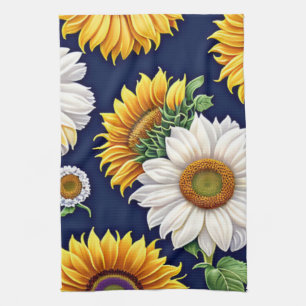 Rustic Colourful Modern Sunflower Pattern Tea Towel
