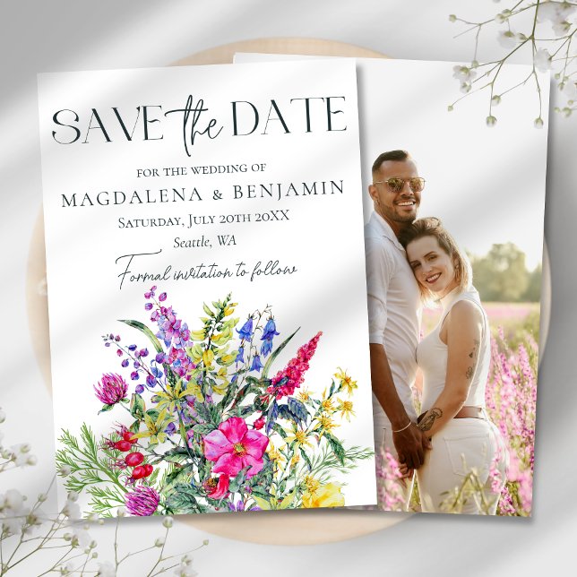 Rustic Colourful Wildflowers & Herbs Photo Wedding Save The Date (Creator Uploaded)