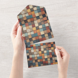 Rustic Colourful Wooden Blocks Pattern All In One Invitation