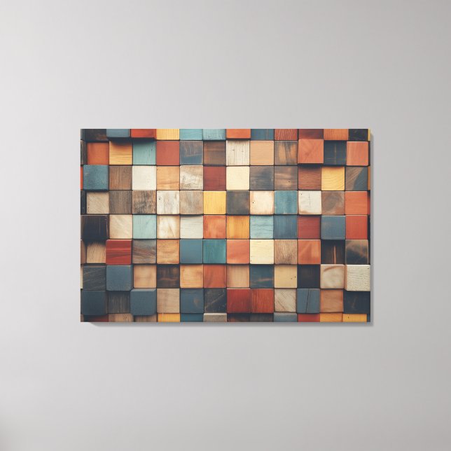 Rustic Colourful Wooden Blocks Pattern Canvas Print (Front)