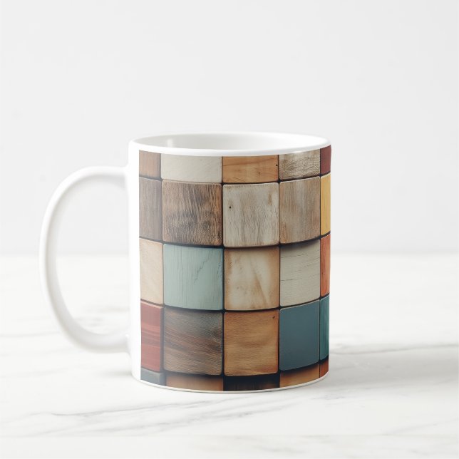 Rustic Colourful Wooden Blocks Pattern Coffee Mug (Left)