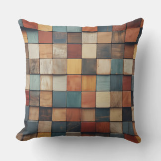 Rustic Colourful Wooden Blocks Pattern Cushion