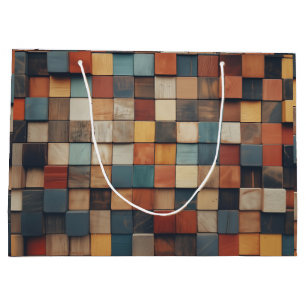 Rustic Colourful Wooden Blocks Pattern Large Gift Bag