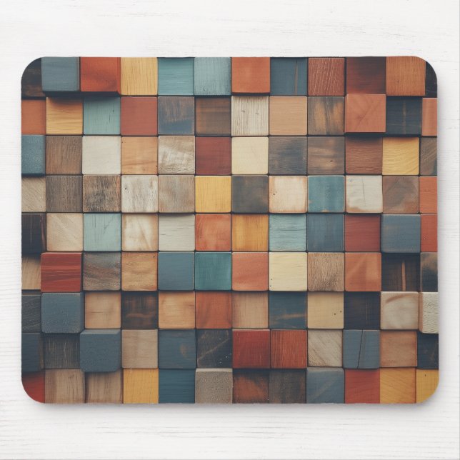 Rustic Colourful Wooden Blocks Pattern Mouse Mat (Front)