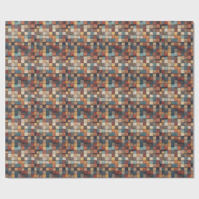 Rustic Colourful Wooden Blocks Pattern Wrapping Paper (Flat)