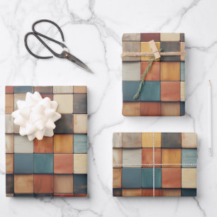 Rustic Colourful Wooden Blocks Pattern Wrapping Paper Sheet