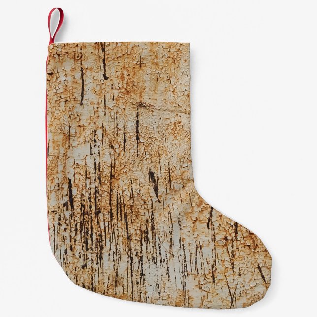 Rustic colours intertwine in corroded metal textur small christmas stocking (Front)