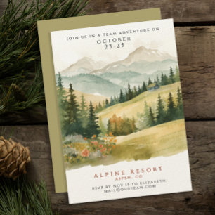 Rustic Colours Mountain Cabin Getaway Watercolor Invitation