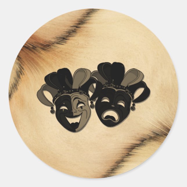 Rustic Comedy and Tragedy Theatre Design Classic Round Sticker (Front)