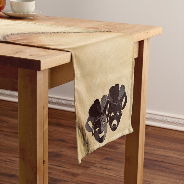 Rustic Comedy and Tragedy Theatre Jester Masks  Short Table Runner (In Situ)