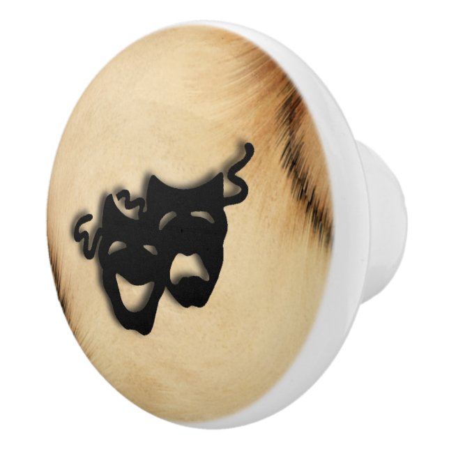 Rustic Comedy and Tragedy Theatre Masks Ceramic Knob (Right)