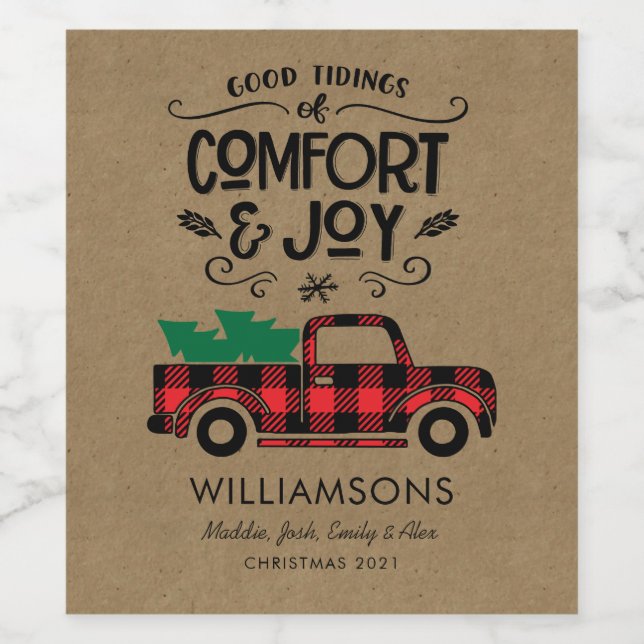 Rustic Comfort and Joy Hand Lettered Custom  Wine Label (Single Label)