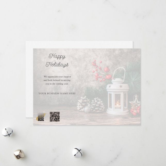 Rustic Company Logo QR code Business  Holiday Card (Front/Back In Situ)