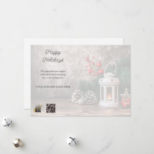 Rustic Company Logo QR code Business  Holiday Card