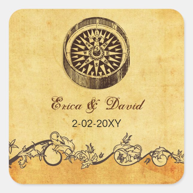 rustic compass nautical wedding  envelopes seals (Front)