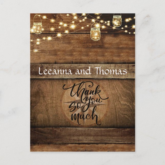 Rustic Compass Rose Wood Thank You Postcard (Front)