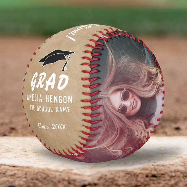 Rustic Congratulations Grad Graduation Cap 2 Photo Baseball (Creator Uploaded)