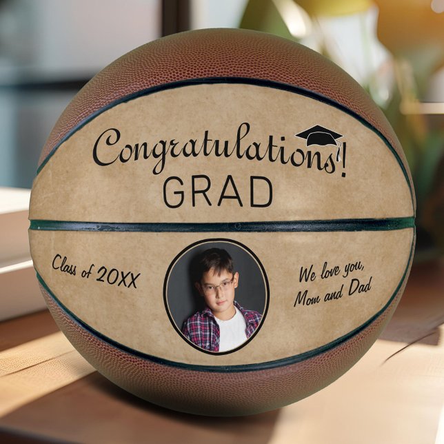 Rustic Congratulations Grad Graduation Photo Basketball (Creator Uploaded)