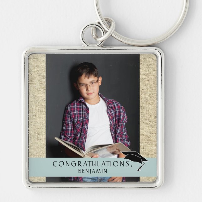 Rustic Congratulations Graduation Graduate Photo Key Ring (Front)