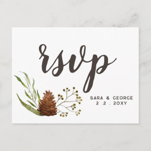 Rustic Conifer Pine cone Wedding Rsvp Invitation Postcard