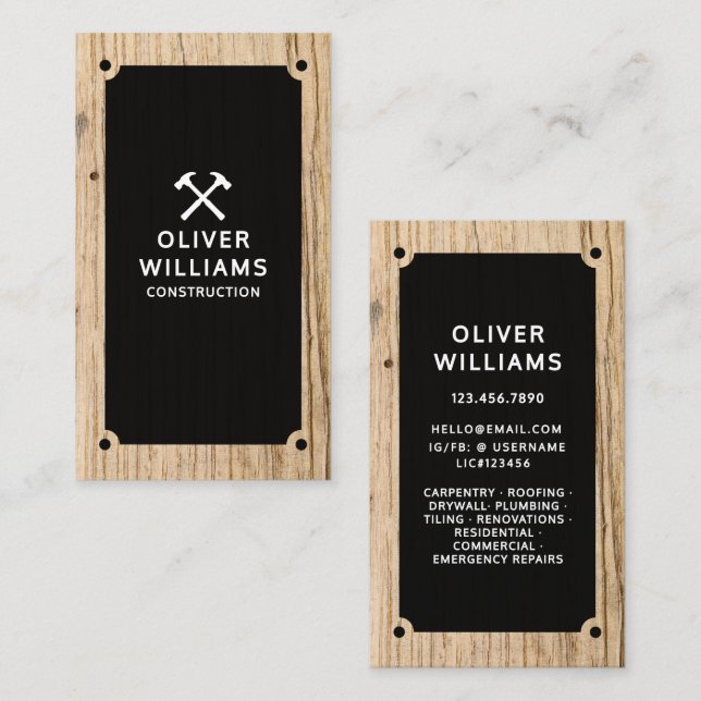 Rustic Construction Contractor Builder Wood  Business Card (Front/Back)