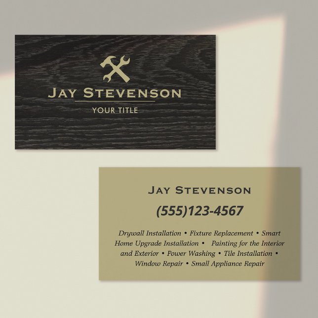 Rustic Construction Handyman Carpentry Dark Wood Business Card (Creator Uploaded)