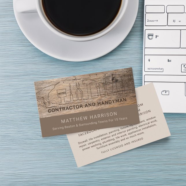 Rustic Construction Handyman Tools Wood Business Card (Rustic Construction Handyman Tools Wood Business Card)