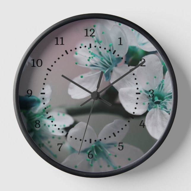 Rustic Contemporary Teal Flower Clock (Front)