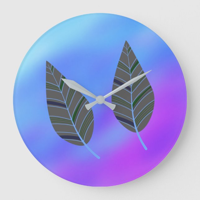 Rustic Contemporary Teal & Leaf Acrylic Wall Clock (Front)
