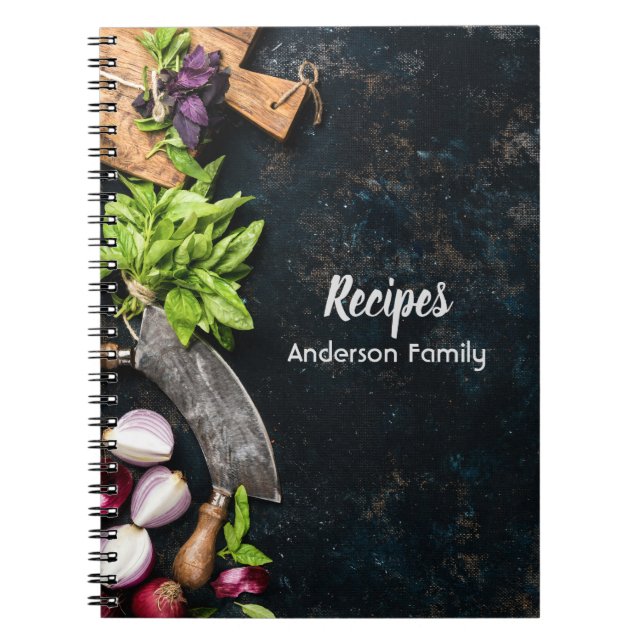 Rustic cookbook notebook dark canvas herbs food (Front)