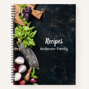 Rustic cookbook notebook dark canvas herbs food