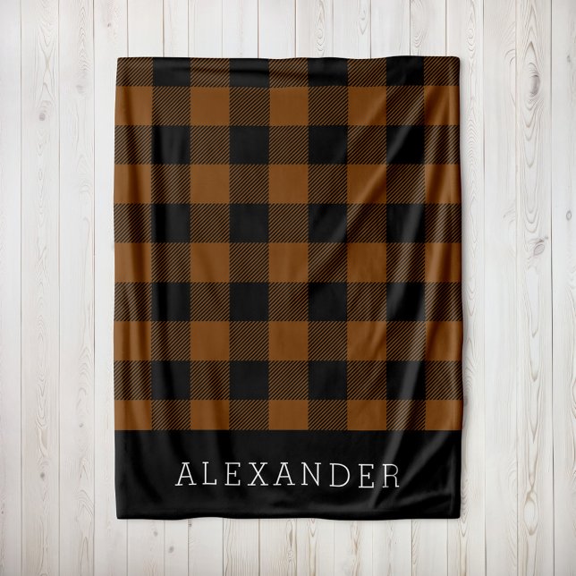 Rustic Copper and Black Buffalo Check Monogram Fleece Blanket (Creator Uploaded)