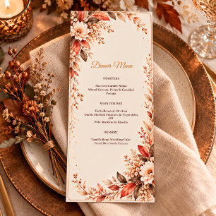 Rustic Copper and Brown Botanical Fall Wedding Menu