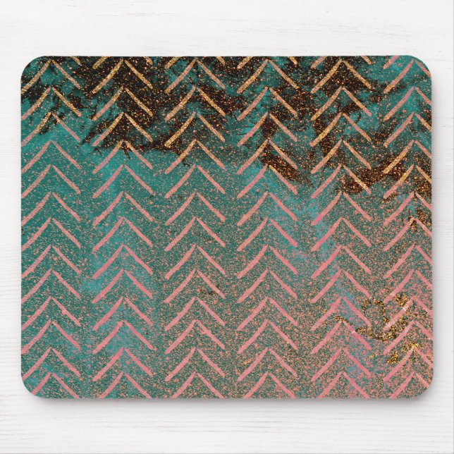 Rustic Copper and Teal Marble Chevron Mouse Mat (Front)