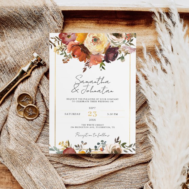 Rustic Copper Brown Foliage Bohemian Fall Wedding Invitation (Creator Uploaded)