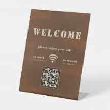 Rustic Copper Brown Metal wifi Welcome