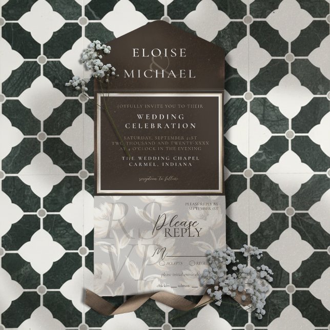 Rustic Copper Brown Wedding All In One Invitation (Announce your big day in a sophisticated style with this Rustic Copper Brown Wedding Invitation!)