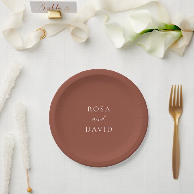 Rustic Copper Editorial Modern Wedding Paper Plate (Wedding)