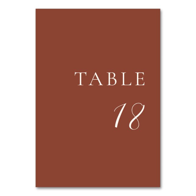 Rustic Copper Editorial Modern Wedding Table Number (Front)