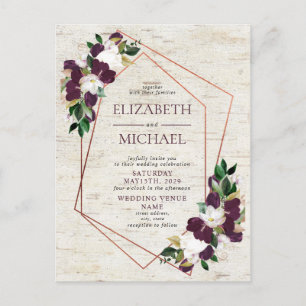 Rustic Copper Geometric Burgundy Postcard Wedding