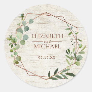 Rustic Copper Geometric Eucalyptus Birch Wedding Classic Round Sticker