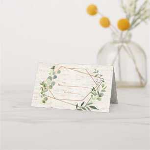 Rustic Copper Geometric Eucalyptus Birch Wedding Place Card