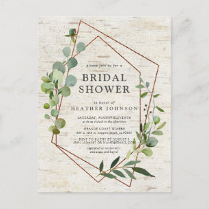 Rustic Copper Geometric Eucalyptus Bridal Shower Announcement Postcard