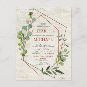 Rustic Copper Geometric Greenery Birch Postcard