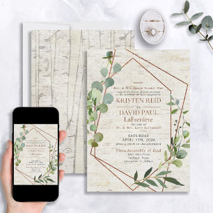 Rustic Copper Geometric Greenery Elegant Wedding Invitation