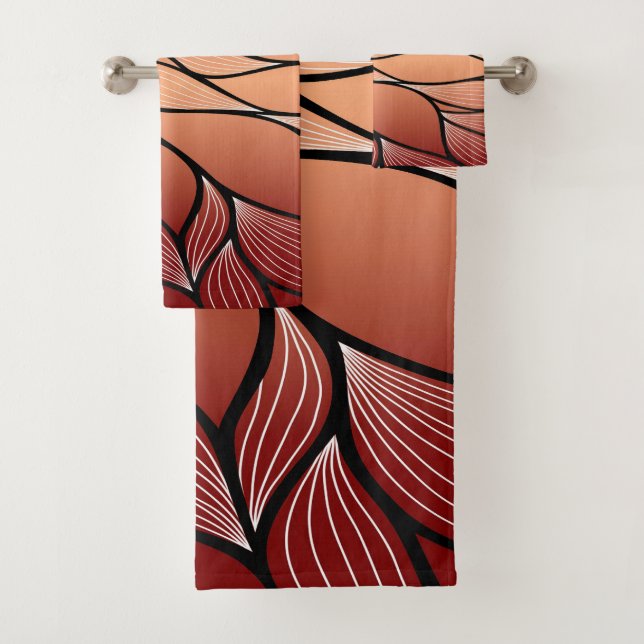 Rustic Coppery Bronze Leave Pattern  Bath Towel Set (Insitu)